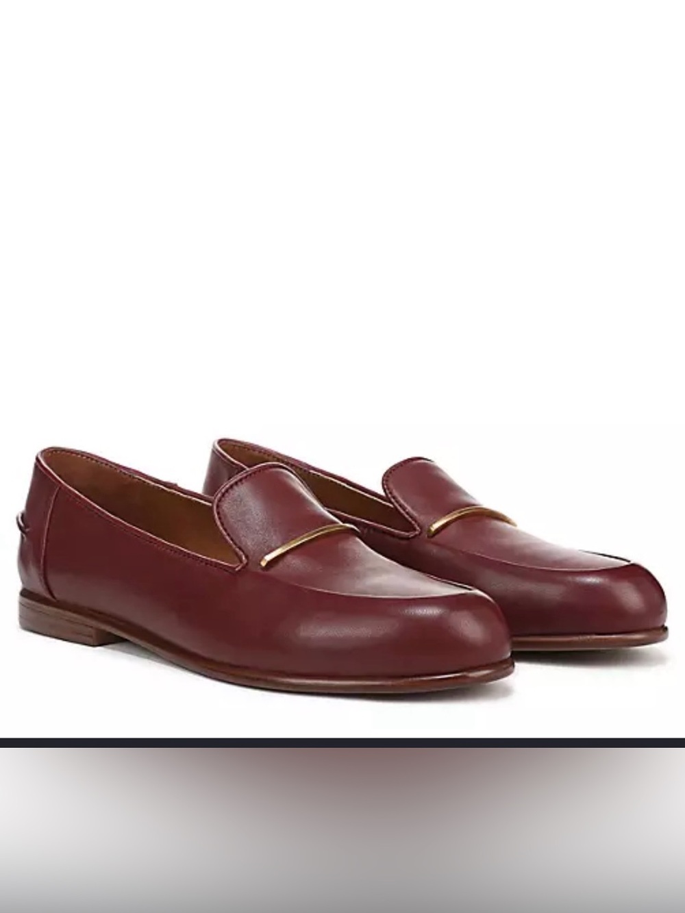 Franco Sarto Women's Burgundy Leather Loafers with Gold Trim